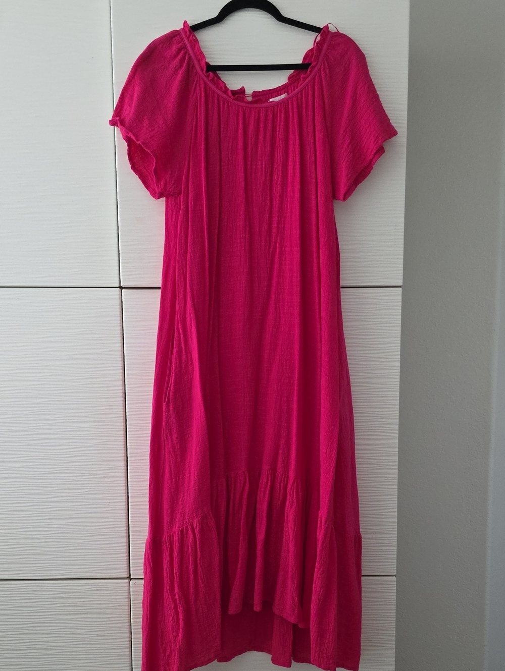 Stitch Fix Women's High low Fuchsia Maxi Dress - Casual Flowing Short Sleeve